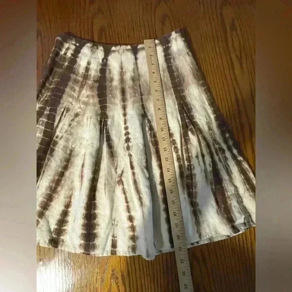 Michael Kors Womens 4 Brown Tie Dye 100% Linen Skirt Pleat Side Zip Knee Length - Picture 9 of 9